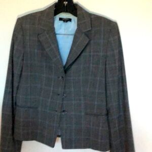 Tahari, single breasted, light gray plaid blazer